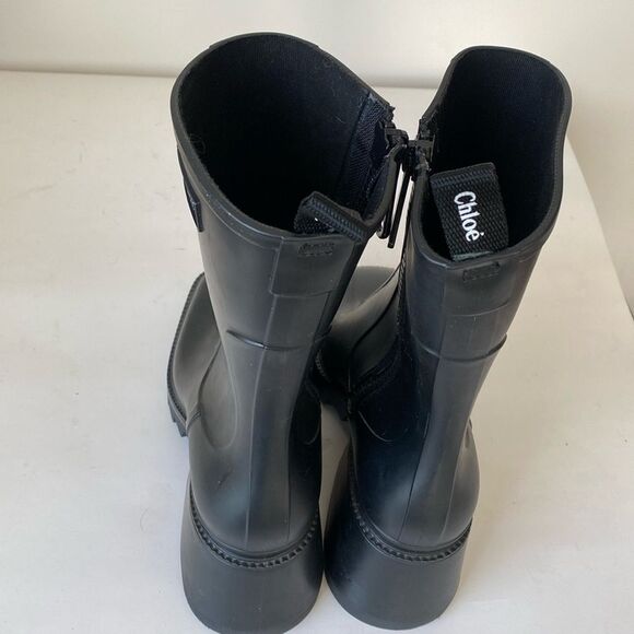 Chloé Black Rubbers Rain Boots EU 40 US 9 Urban Edgy Chunky Goth Grunge Runway - Picture 14 of 16